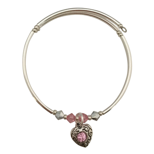 Pink center heart charm bracelet